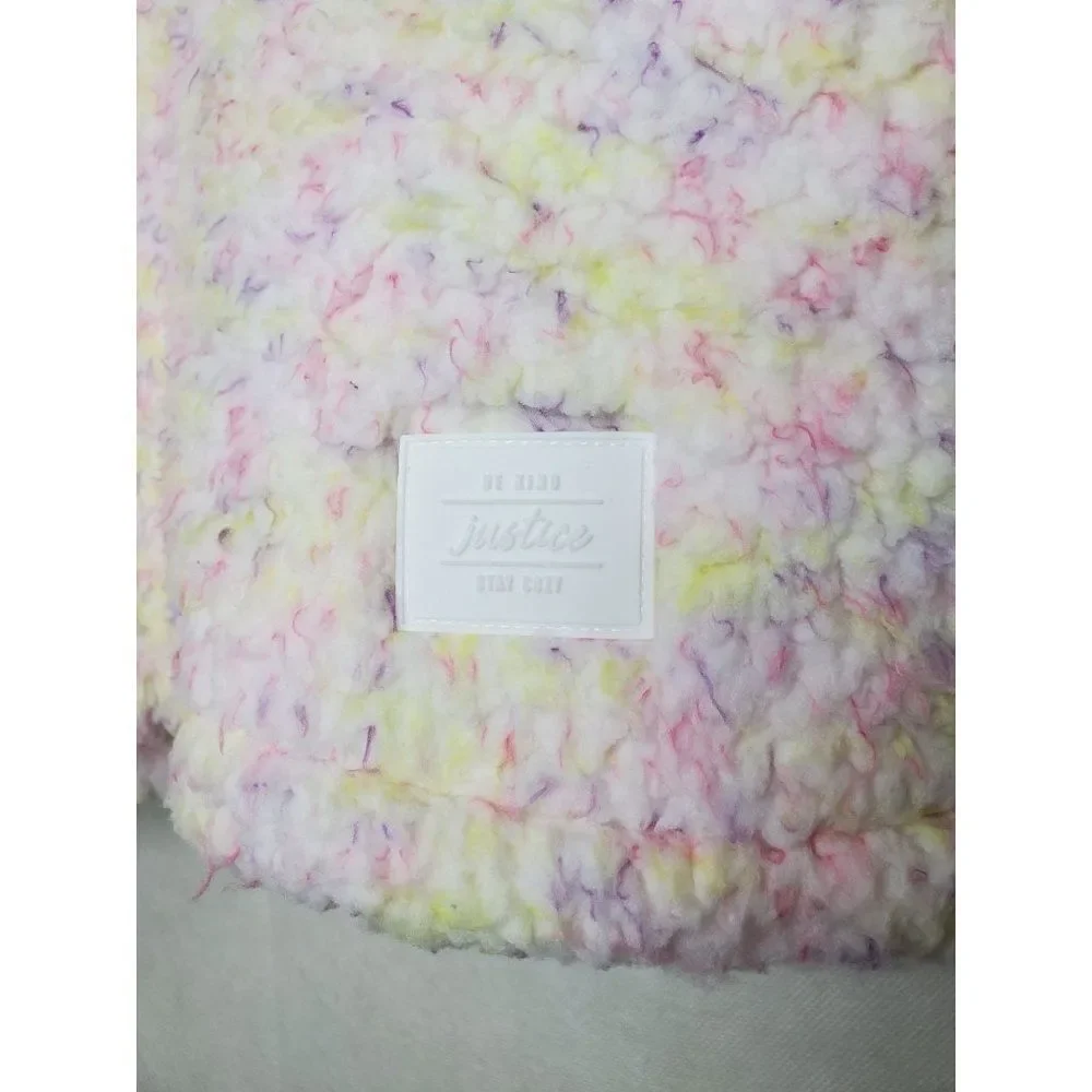 Justice Cotton Candy Pastel Multicolor Hooded Half Zip Sherpa Pullover in Blush